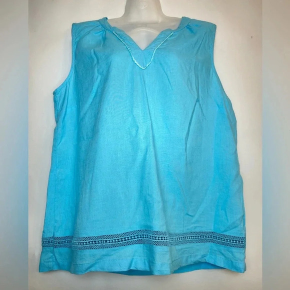 Coral bay Light Blue Linen Blend Embroidered Tank Top Medium - Picture 1 of 6